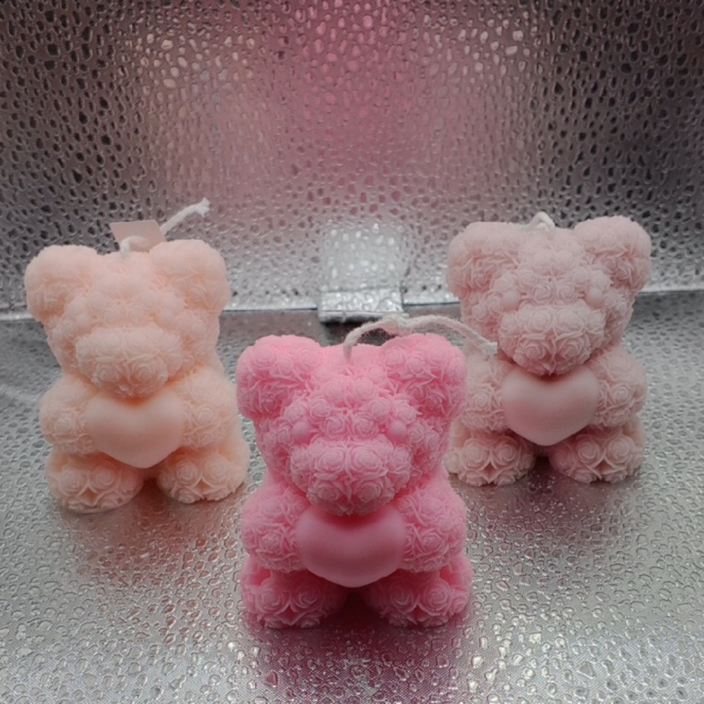 BaRich Candle For Life 💕 Rose Bear Shaped Candles - Pink and Cream
